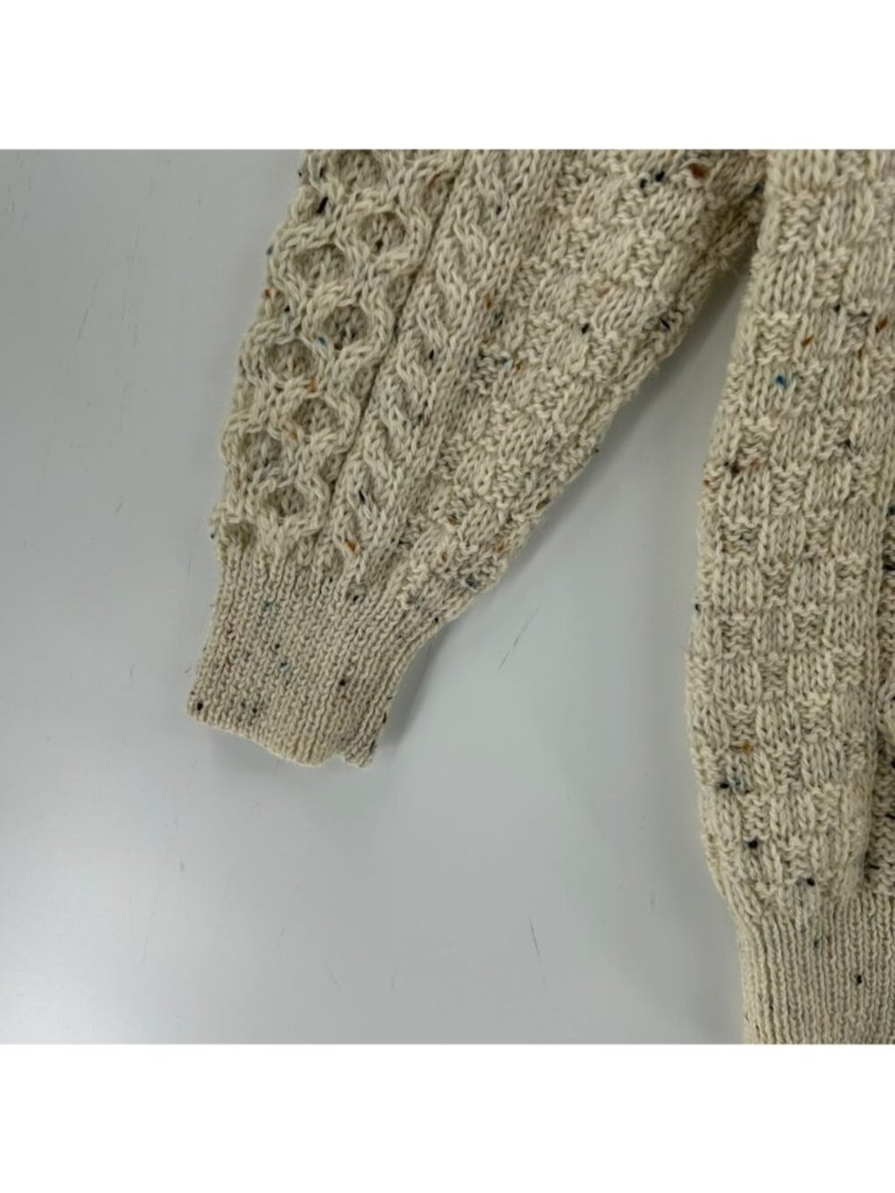 Aran Sweater Market Women's L Cream 100% Wool Crew Fisherman Chunky Cable Knit - Picture 10 of 14